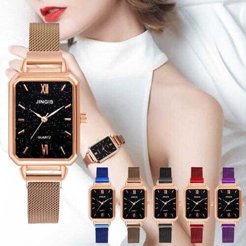 Top Brand Women Watches Fashion Square Ladies Quartz Watch Bracelet Set Green Dial Simple Rose Gold Mesh Luxury Women Watches