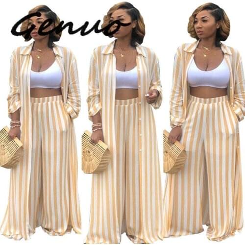 Genuo Wide Leg Pants Striped Set Top And Pants Full Length Pants Pants Set Two Piece O Neck Women Set Womens Outfits 2019