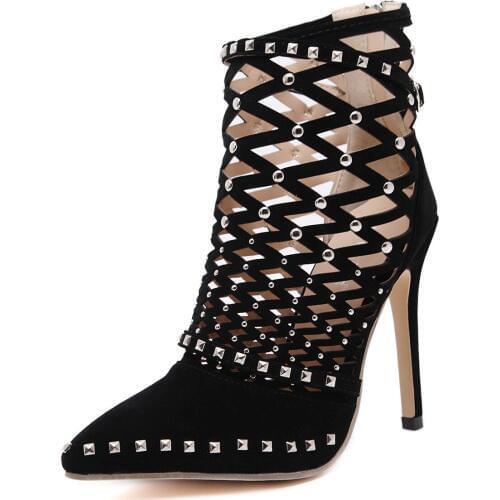 Gladiator Roman Sandals Boot Summer Mesh Rhinestone Ankle Boot Stiletto High Heel Zip Women Sexy Shoes Party Bootie Plus Size