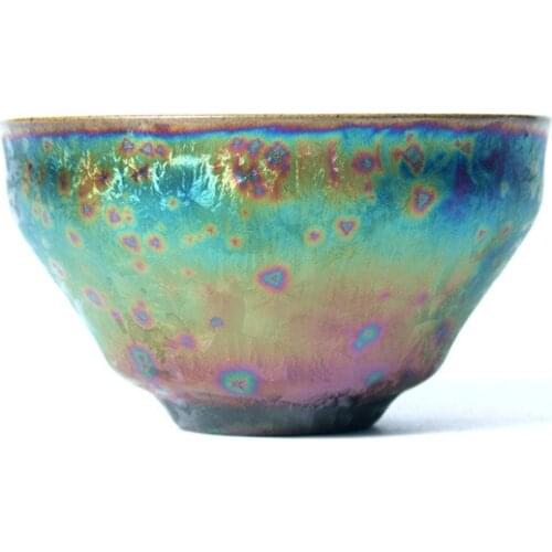 Kung Fu Tea Set Ceramic Tea Cup Taiwan Yao Variable Seven Color Glaze Tea Cup Master Cup Temmoku Glaze Small Wood Kiln Selection