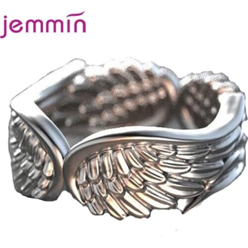 New Arrivals 925 Sterling Silver Feather Wings Ring for Men Women Finger Ring Simple Jewelry Gift