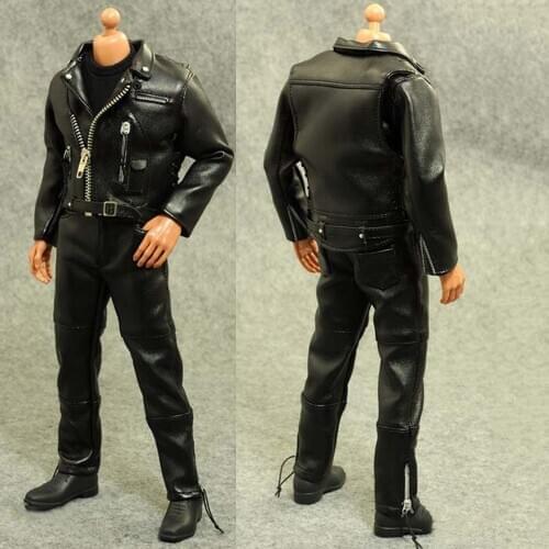 Collectible 1/6 Scale Leather Black Jacket Suit Set Arnold Punk Locomotive Clothes Model for 12in Male Figure M35 M32 M31 Body