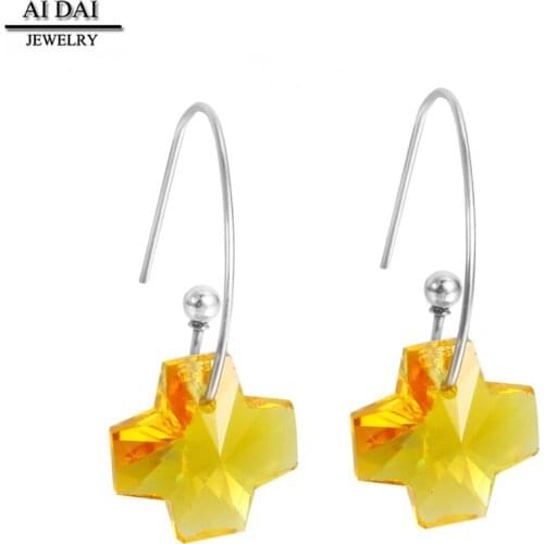Korean Fashion Austrian Crystal Cross Earrings Jewelry Women