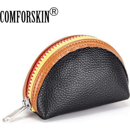 COMFOFSKIN Genuine Leather Coin Purse For Women New Arrivals Girls Hit Color Zipper Pocket Dropshipping Fashion Small Wallets