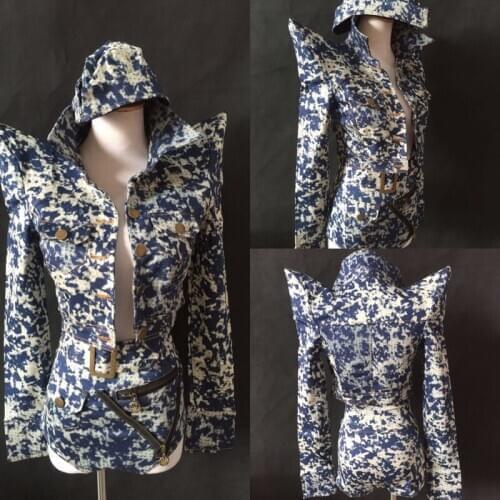 American And European Clothing Camouflage Print 2 Piece Suit Nightclub Female Singer Pole Dance Costumes Rave Outfit DQL4237