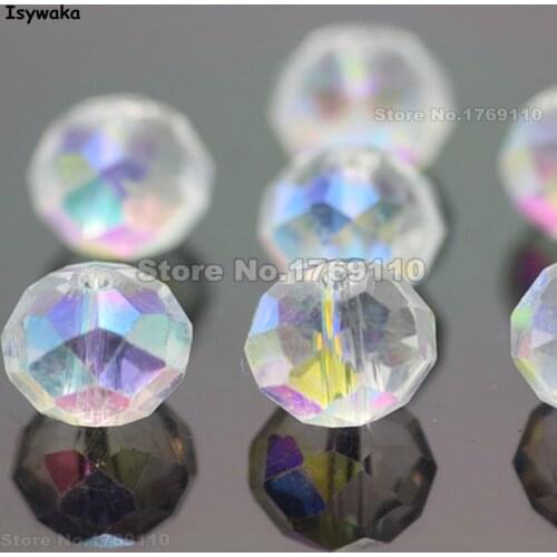 Isywaka White AB Color 8*10mm 70pcs Rondelle Austria faceted Crystal Glass Beads Loose Spacer Round Beads for Jewelry Making