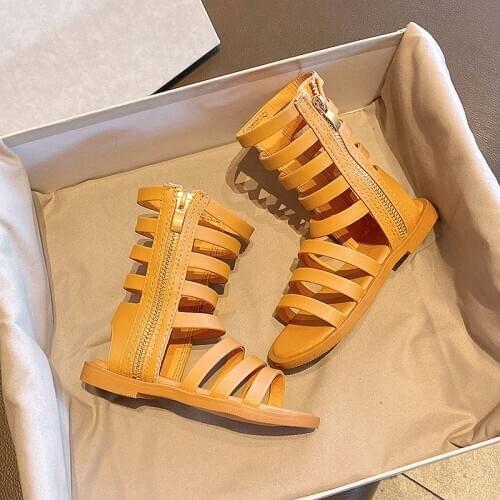 Summer Fashion Kids Roman Long Boots For Big Girls Model Gladiator Toddler Baby Child Sandals Boots Princess Dress Shoes White