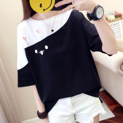 Zuolunouba Summer Fashion Casual Loose Short-sleeved Women T Shirt Printing Stitching Harajuku Cute Student Female Tees Tops