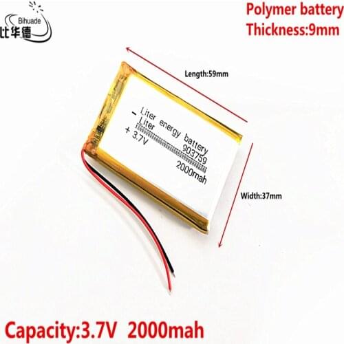 Liter energy battery Good Qulity 3.7V,2000mAH 903759 Polymer lithium ion / Li-ion battery for tablet pc BANK,GPS,mp3,mp4