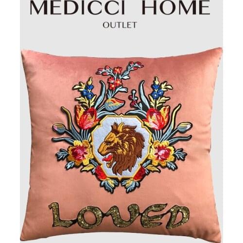 Medicci Home Boutique Art Deco Cushion Cover Sequin Nude Pink Lion Embroidered Throw Pillow Case Living Room Sofa Retro Gorgeous