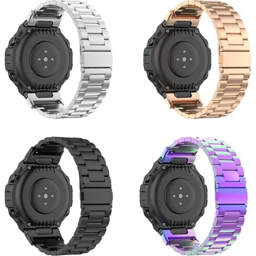 Metal Watch Strap Delicate Three Beads Belt Wristband for Huami Amazfit T-Rex A1918 Smartwatch Bracelet Unisex Accessories