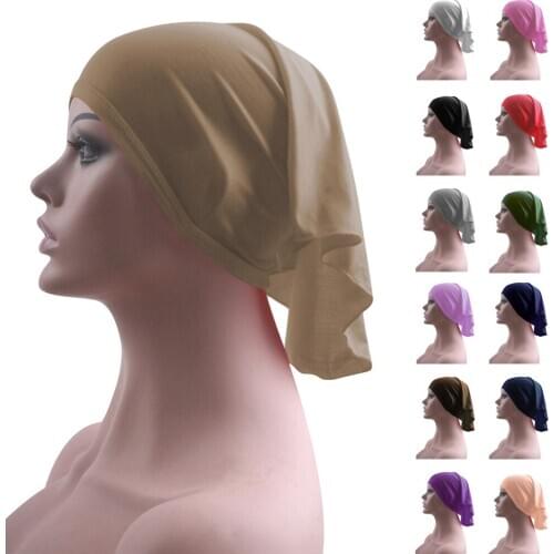 Islamic Muslim Womens Head Scarf Underscarf Hijab Head Cover Headwrap Bonnet Plain Hair Loss Bandanas Turban Ramadan Fashion