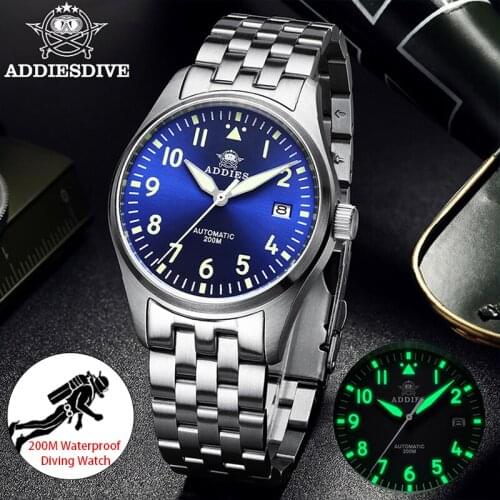 ADDIES Mens Mechanical Wristwatches Luxury Automatic Watch For Men Luminous Diving Steel Watch Japan NH35 Clock reloj hombre