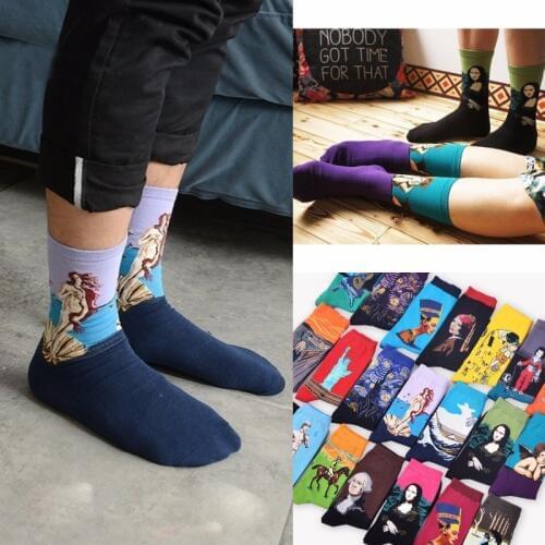 3D Retro Art socks Women Men Funny Novelty Starry Night Vintage Tube happy Socks For Women Long Cotton van gogh socks novelty