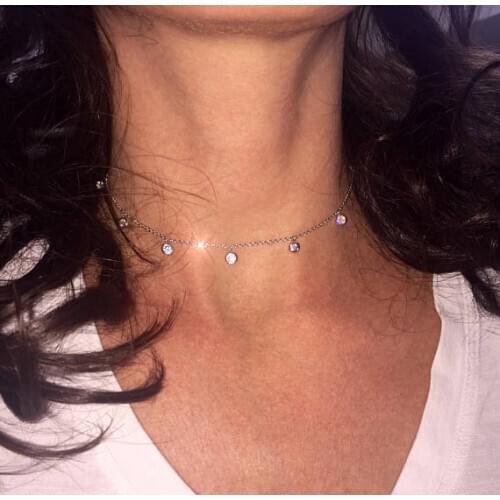 2018 fine silver jewelry simple delicate charm choker 3 colors italy chain bezel cz drop minimalist high quality necklace 925