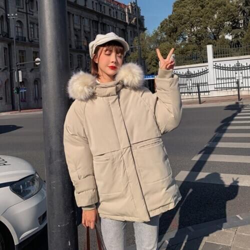 Winter female new style parkas mujer black loose big collar with a hood down jacket lady white thick leisure warm womens coats