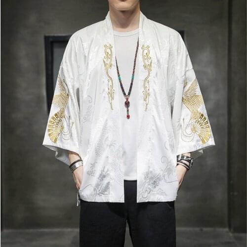 2021 Summer Chinese Style Jacket Hanfu Men Costume Suit Loose Large Size Embroidery Kung Fu Clothes Tang Suit Kimono Man 11987