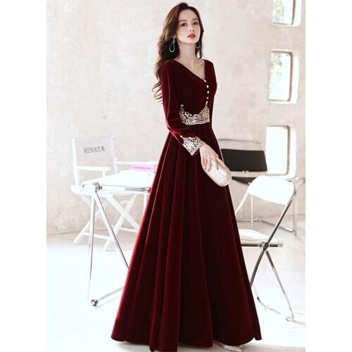 Prom Dresses Long Puffy Sleeve velvet Formal Evening Party Gowns Beauty Pageant Dresses 2021