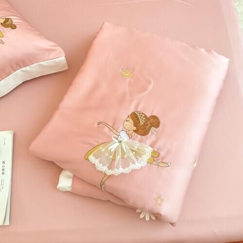 2020 Luxury Tencel Summer Ballet Quilt Set Embroidered Thin Duvet for Girl Boy Comforter set Cot Twin Queen size 1/4pcs