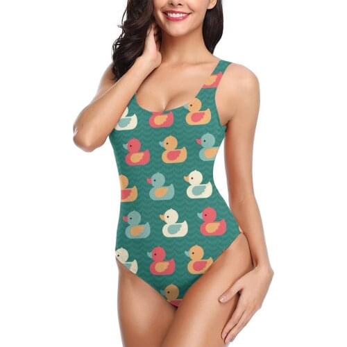 Cartoon Yellow Duck One-piece Swimsuit Women Patchwork Belt Bow 2021 o-neck Beach Bathing Suit Swimwear