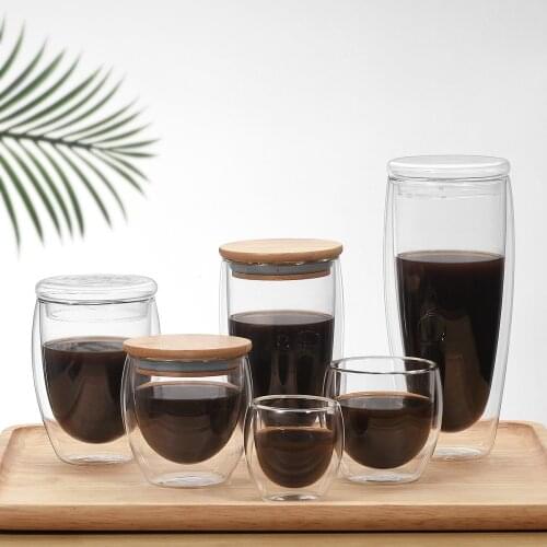 JANKNG 80/250/350/450ml Heat-resistant Double Wall Glass Cup Beer Coffee Cups Handmade Drink Mug Tea Mugs Transparent Drinkware