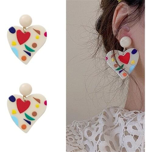 Korean Acrylic Big Heart Dangle Drop Earrings for Women Girls Cute Sweet Colorful Students Party Wedding Fashion Jewelry Gifts