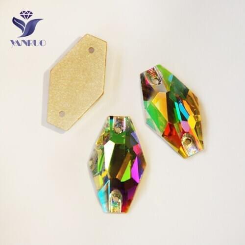 YANRUO 3261 AB Hexagon Sewn Stones Flat Back DIY Sewing Crystals Strass Glass Rhinestones For Crafts