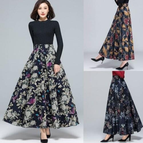 Summer New Skirt Long Skirt Female High Waist Retro Floral Long Plus Size SkirtHigh waist big place retro broken flowers