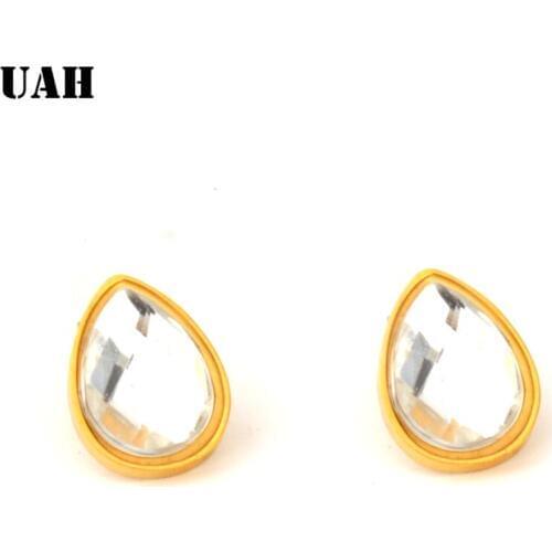 UAH Classic Design Romantic Jewelry 2018 Gold Color AAA Cubic Zirconia Stone Stud Earrings For Women Elegant Wedding Jewelry
