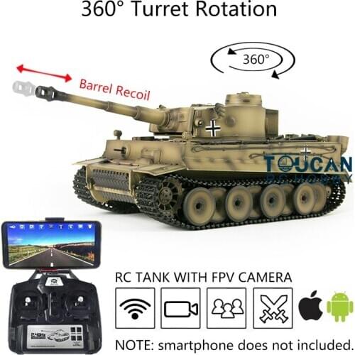 1/16 Henglong 7.0 Tiger I FPV RC Tank 3818 360 Turret Barrel Recoil