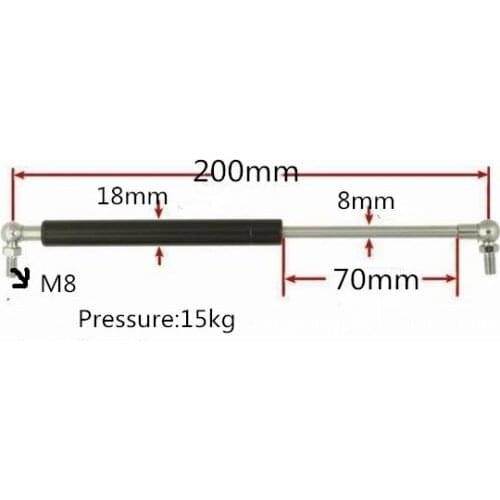 Auto Gas Spring 15Kg / 33 lb Force 70mm Long Stroke Hood Lift Support Auto Gas Springs M8 Hole Diameter Sliver Tone