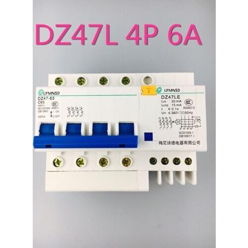 DZ47LE 4P 6A 400V Residual current Circuit breaker with over current and Leakage protection RCBO