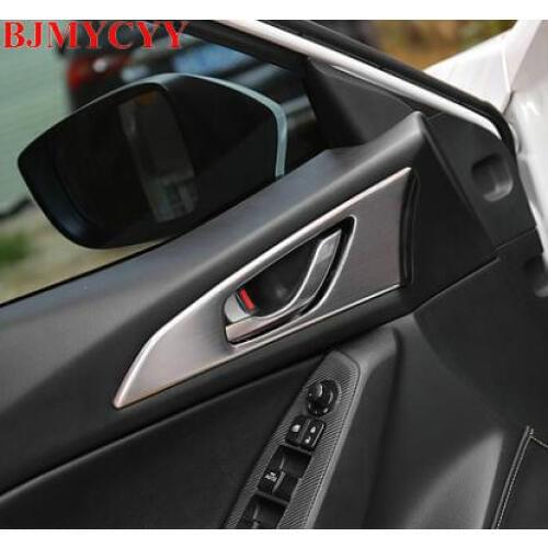 BJMYCYY 4PCS/SET Automobile door handle, stainless steel decorative sequins, decorative frame for Mazda 3 Axela 2014-2017