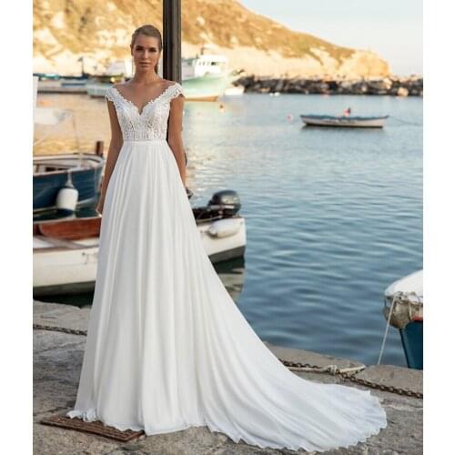 Bohemian Wedding Dress 2020 Robe De Marie Lace Chiffon Beach Bride Dresses Plus Size Wedding Gown Cap Sleeve White Elegant Long