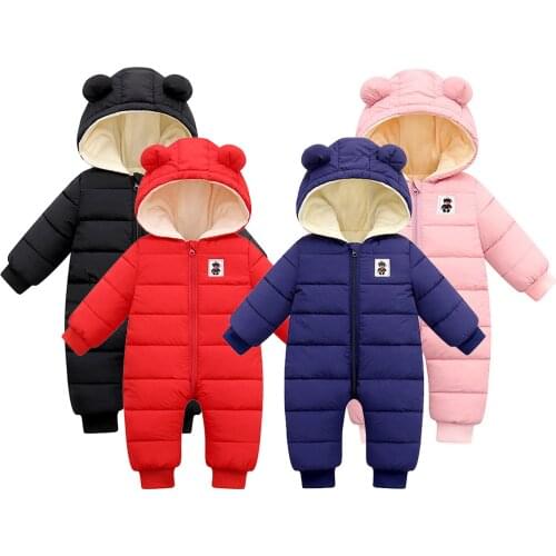Childrens Winter Overall Baby Girls Boys Romper Warm Hooded Snowsuit Windproof Jumpsuit Coat Padded Outwear Warm Clothes 0-18M