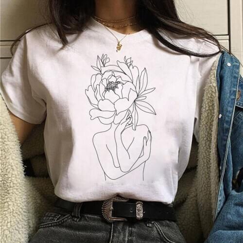 Line Art T shirt Women Fashion Short Sleeve Clothes Summer Shirt T-shirts Top T Graphic Female Ladies Womens Tee T-Shirt