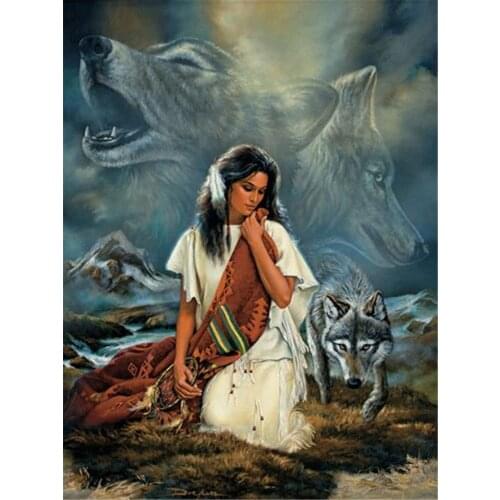 Indian Wolf Animal DIY 11CT Cross Stitch Embroidery Kits Needlework Craft Set Cotton Thread Printed Canvas Home Wholesale
