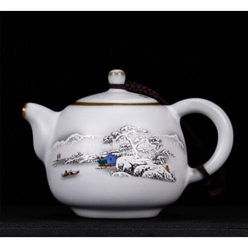 LIZAOTAO Ru Kiln Moon White Teapot Ceramic Ru Porcelain Open Teapot Retro Chinese Small Single Pot Kung Fu Tea Set