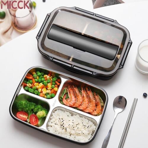 MICCK Stainless Steel 304 Partition Insulated Lunch Box 2020 New Hot Portable Office Bento Box Kitchen Leakproof Food Container