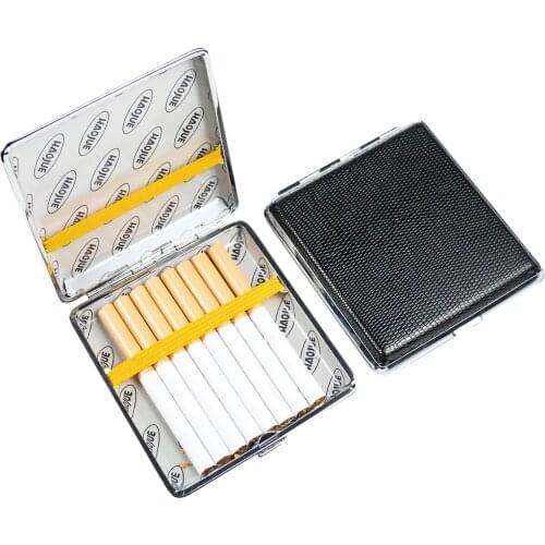 1PC Cigarette Case Box Classical Faux Leather Metal Cigarette Box Container Smoking Accessories Tobacco Case for Mens Gift