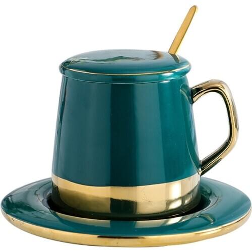 Creative gold cup coffee cup European small luxury ceramic cup home office afternoon tea cup coffee cup dish ceramic mug