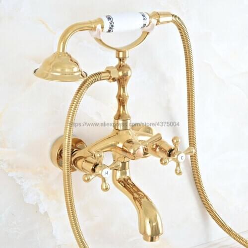 Gold Color Brass Bathroom Tub Faucet Telephone Style Bathroom Bathtub Wall Mounted With Handshower Swive Tub Spout Nna804