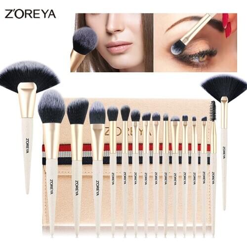 Cross Border Hot Selling zoreya zhuo er ya 16 Beige Artificial Fiber Full Set Beginners All-Purpose Makeup Brush Set