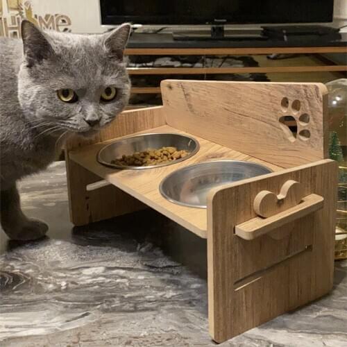 Pet Dog Cat food Bowl Feeder Bowl for Drinking Water Kitten Bowls Feeding Supplies wooden suitable height for pets can customize