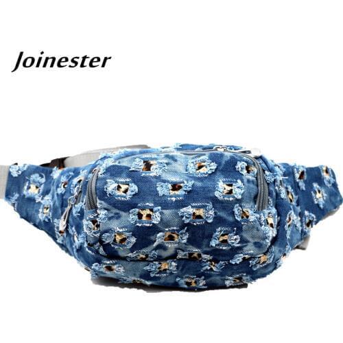 Fashion Unisex Washed Blue Denim Casual Waist Pack Easy Take Fanny Pack for Women Belt Bag Functional Bum Bag for Male Hip Bag
