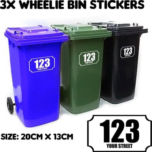 3 X White Wheelie Bin House Number Stickers Customized Personality Stickers 20cmx13cm