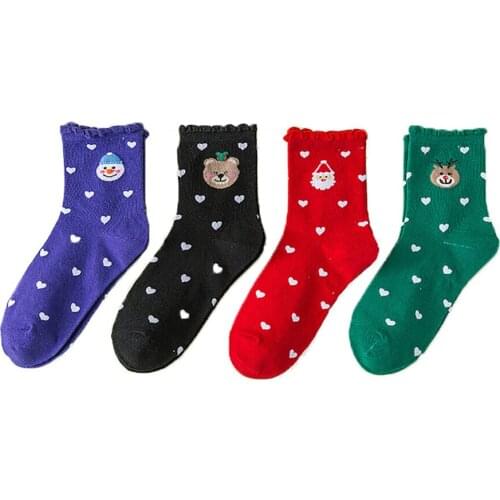 Christmas Style Socks for Women Casual Cotton Short Socks Cute Pattern Love Santa Claus Bear Snowmen Female Socks