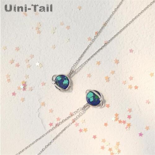 Uini-Tail new hot sale 925 sterling silver gradient blue green earth color dreamy cute planet necklace lover gift female GN358