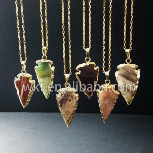 New arrival!Natural druzy at gate necklace ,arrow heads necklace with24K gold trim on edged WT-N151