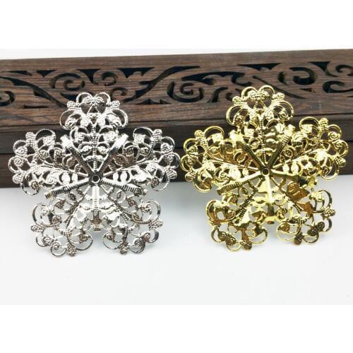 20 Pieces/lot 51mm Gold rhodium color Metal Filigree Flowers Slice Snowflake Charms Jewelry DIY Components Findings
